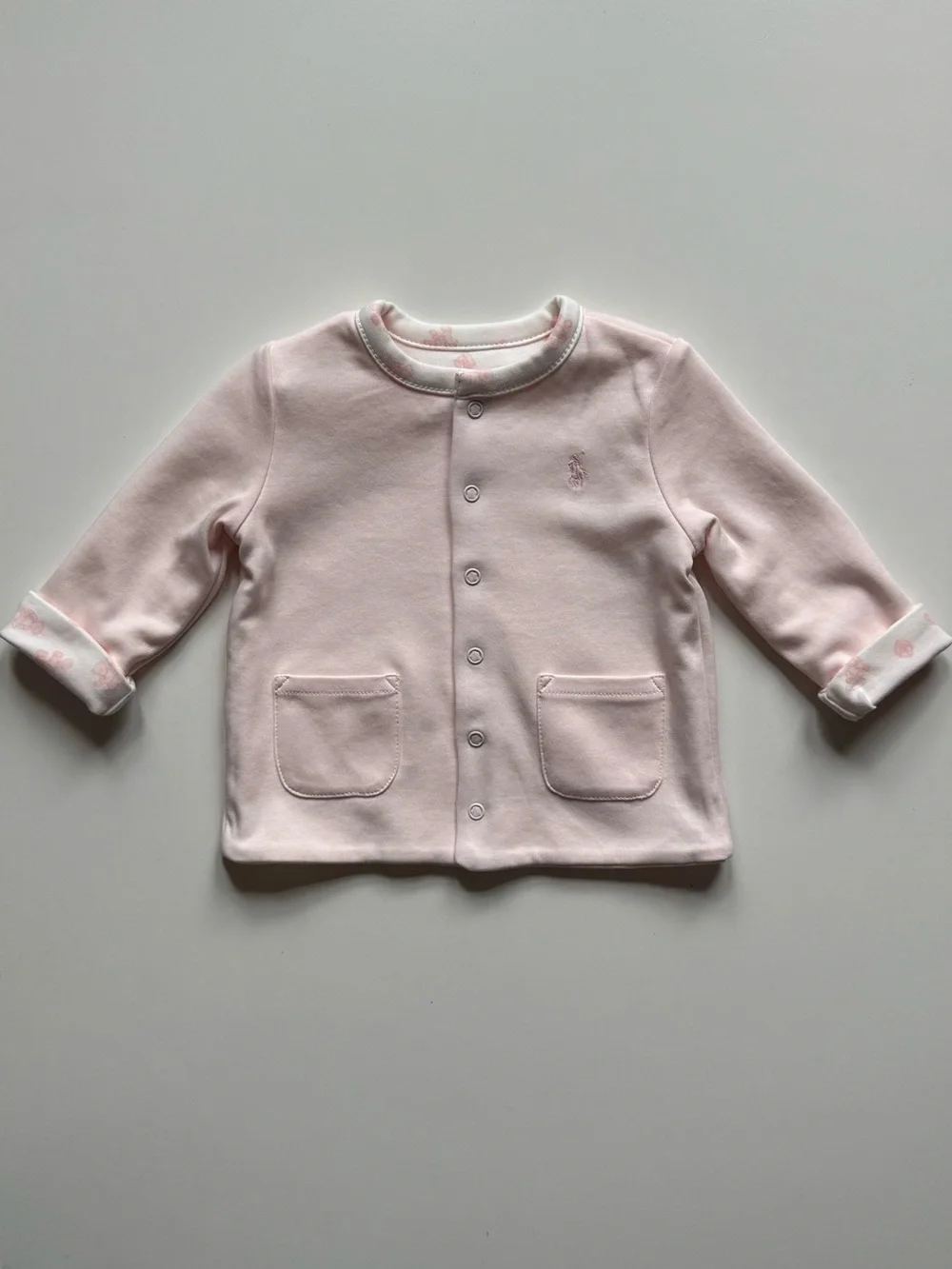 Ralph Lauren Baby Girl Pink Reversible Organic Cotton Jacket - Size 6-9M